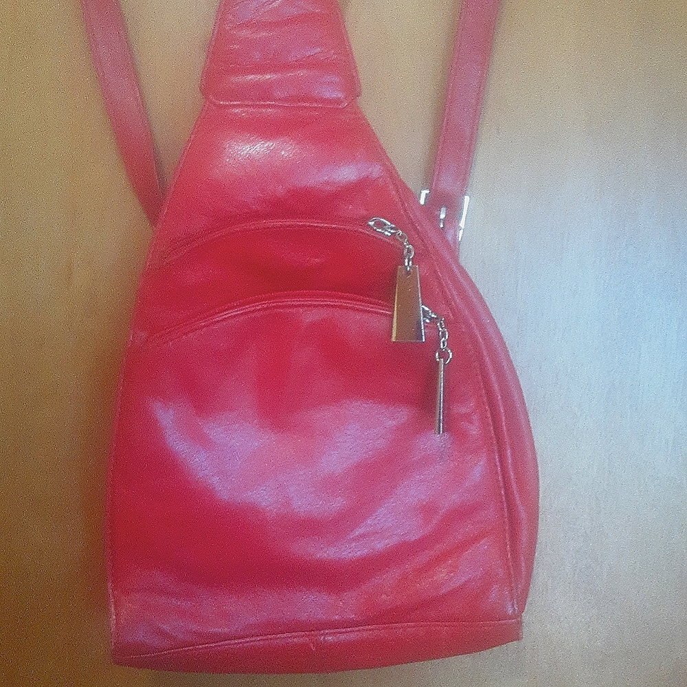 Red leather backpack purse